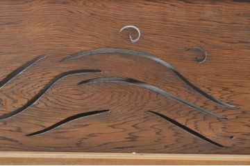 アンティーク建具　かわいらしい波千鳥の透かし彫り入り欄間2枚セット(明り取り、明かり取り)(R-076357)
