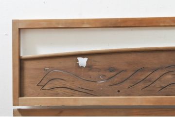 アンティーク建具　かわいらしい波千鳥の透かし彫り入り欄間2枚セット(明り取り、明かり取り)(R-076357)