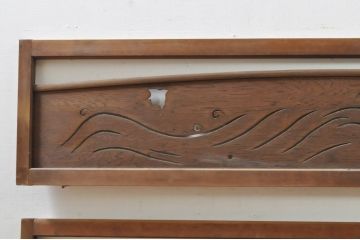 アンティーク建具　かわいらしい波千鳥の透かし彫り入り欄間2枚セット(明り取り、明かり取り)(R-076358)