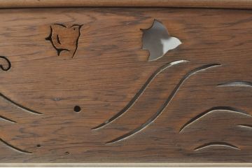 アンティーク建具　かわいらしい波千鳥の透かし彫り入り欄間2枚セット(明り取り、明かり取り)(R-076358)