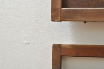 アンティーク建具　かわいらしい波千鳥の透かし彫り入り欄間2枚セット(明り取り、明かり取り)(R-076358)