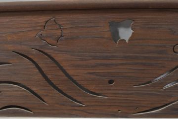 アンティーク建具　かわいらしい波千鳥の透かし彫り入り欄間2枚セット(明り取り、明かり取り)(R-076358)