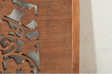 アンティーク建具　レンジャクと葡萄の透かし彫りがアクセントのガラス入り欄間2枚セット(明り取り、明かり取り)(R-076359)