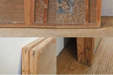 アンティーク建具　レンジャクと葡萄の透かし彫りがアクセントのガラス入り欄間2枚セット(明り取り、明かり取り)(R-076359)