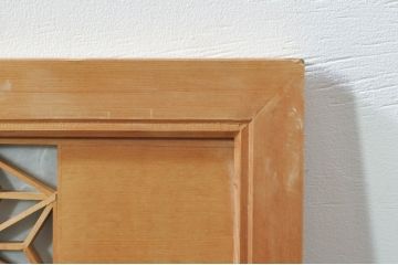 ビンテージ建具　凝ったデザインが魅力的な障子付き組子欄間1枚(明かり取り、明り取り、ヴィンテージ)(R-076361)