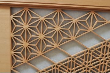 ビンテージ建具　凝ったデザインが魅力的な障子付き組子欄間1枚(明かり取り、明り取り、ヴィンテージ)(R-076361)