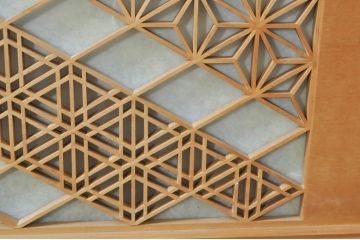 ビンテージ建具　凝ったデザインが魅力的な障子付き組子欄間1枚(明かり取り、明り取り、ヴィンテージ)(R-076361)