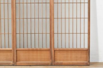 アンティーク建具　シンプルな佇まいが落ち着きのある空間を演出する格子入り書院戸4枚セット(窓、引き戸、ガラス戸)(R-076364)