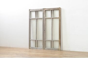 アンティーク建具　大正ロマン　ノスタルジックな雰囲気溢れるガラス窓2枚セット(引き戸、ガラス戸)(R-076365)