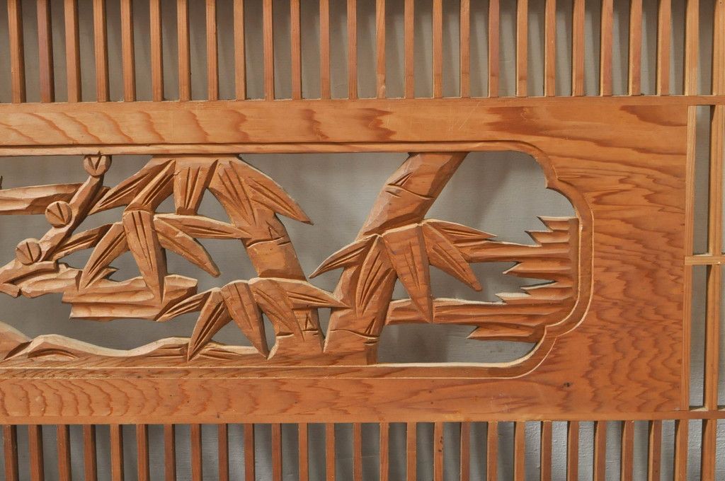 ビンテージ建具 松竹梅 和の空間を演出する彫刻入り組子欄間2枚セット(明り取り、明かり取り、彫刻欄間、ランマ、ヴィンテージ)(R-076368)