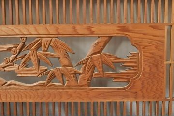 ビンテージ建具 松竹梅 和の空間を演出する彫刻入り組子欄間2枚セット(明り取り、明かり取り、彫刻欄間、ランマ、ヴィンテージ)(R-076368)