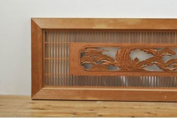 ビンテージ建具　松竹梅　和の空間を演出する彫刻入り組子欄間2枚セット(明り取り、明かり取り、彫刻欄間、ランマ、ヴィンテージ)(R-076368)
