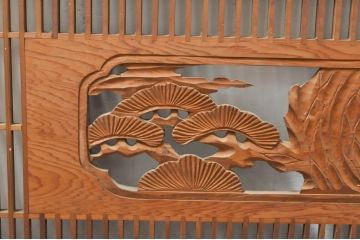 ビンテージ建具　松竹梅　和の空間を演出する彫刻入り組子欄間2枚セット(明り取り、明かり取り、彫刻欄間、ランマ、ヴィンテージ)(R-076368)
