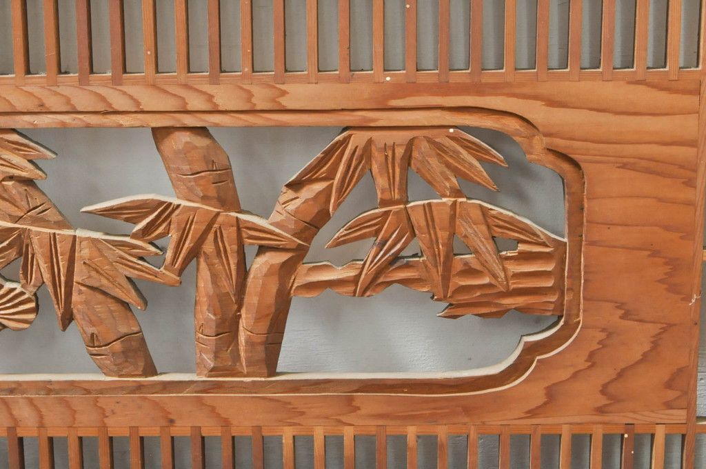 ビンテージ建具 松竹梅 和の空間を演出する彫刻入り組子欄間2枚セット(明り取り、明かり取り、彫刻欄間、ランマ、ヴィンテージ)(R-076368)