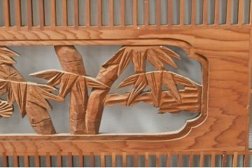 ビンテージ建具　松竹梅　和の空間を演出する彫刻入り組子欄間2枚セット(明り取り、明かり取り、彫刻欄間、ランマ、ヴィンテージ)(R-076368)