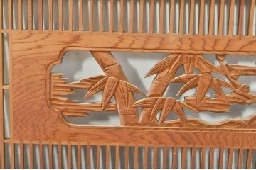 ビンテージ建具　松竹梅　和の空間を演出する彫刻入り組子欄間2枚セット(明り取り、明かり取り、彫刻欄間、ランマ、ヴィンテージ)(R-076368)