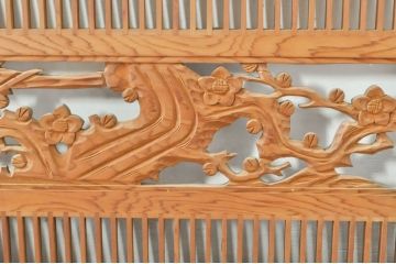 ビンテージ建具 松竹梅 和の空間を演出する彫刻入り組子欄間2枚セット(明り取り、明かり取り、彫刻欄間、ランマ、ヴィンテージ)(R-076368)