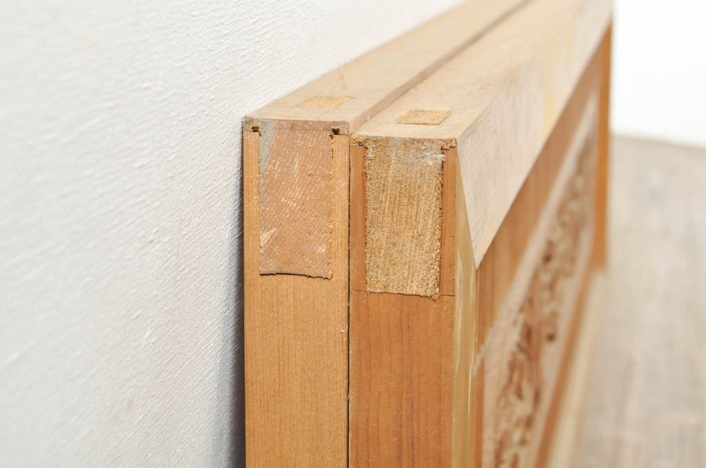 ビンテージ建具 松竹梅 和の空間を演出する彫刻入り組子欄間2枚セット(明り取り、明かり取り、彫刻欄間、ランマ、ヴィンテージ)(R-076368)