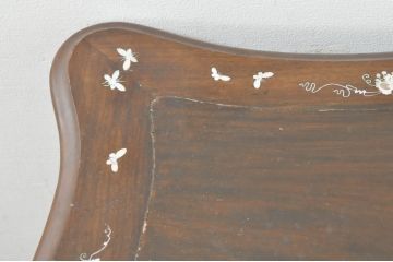 アジアンアンティーク　総紫檀(シタン)材　螺鈿入りのエレガントな猫脚デスク(コンソールテーブル、花台、飾り台、平机)(R-076372)