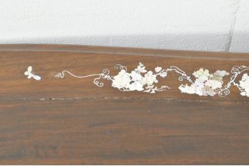 アジアンアンティーク　総紫檀(シタン)材　螺鈿入りのエレガントな猫脚デスク(コンソールテーブル、花台、飾り台、平机)(R-076372)