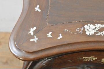 アジアンアンティーク　総紫檀(シタン)材　螺鈿入りのエレガントな猫脚デスク(コンソールテーブル、花台、飾り台、平机)(R-076372)
