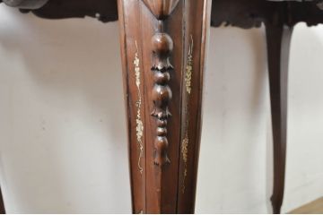 アジアンアンティーク　総紫檀(シタン)材　螺鈿入りのエレガントな猫脚デスク(コンソールテーブル、花台、飾り台、平机)(R-076372)