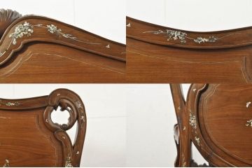 アジアンビンテージ　唐木(花梨、カリン)　螺鈿(ラデン)　象嵌入り　花に舞う蝶の意匠が愛らしいベンチ(長椅子、長イス、板座チェア、アームチェア、ヴィンテージ)(R-076373)