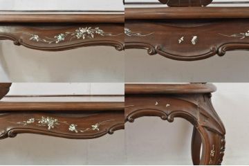 アジアンビンテージ　唐木(花梨、カリン)　螺鈿(ラデン)　象嵌入り　花に舞う蝶の意匠が愛らしいベンチ(長椅子、長イス、板座チェア、アームチェア、ヴィンテージ)(R-076374)