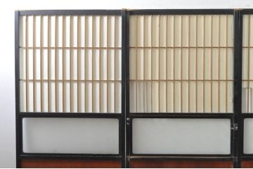 アンティーク建具　和モダンな空間づくりにおすすめなガラス入り障子戸3枚セット(引き戸、ガラス帯戸)(R-076385)