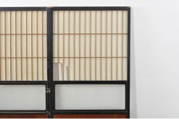 アンティーク建具　和モダンな空間づくりにおすすめなガラス入り障子戸3枚セット(引き戸、ガラス帯戸)(R-076385)