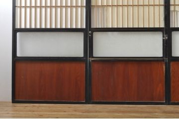 アンティーク建具　和モダンな空間づくりにおすすめなガラス入り障子戸3枚セット(引き戸、ガラス帯戸)(R-076385)