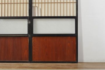 アンティーク建具　和モダンな空間づくりにおすすめなガラス入り障子戸3枚セット(引き戸、ガラス帯戸)(R-076385)