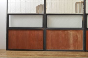 アンティーク建具　和モダンな空間づくりにおすすめなガラス入り障子戸3枚セット(引き戸、ガラス帯戸)(R-076385)