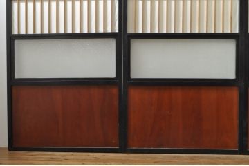 アンティーク建具　和モダンな空間づくりにおすすめなガラス入り障子戸4枚セット(引き戸、ガラス帯戸)(R-076386)