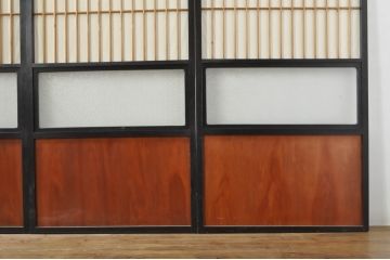 アンティーク建具　和モダンな空間づくりにおすすめなガラス入り障子戸4枚セット(引き戸、ガラス帯戸)(R-076386)