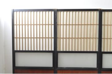 アンティーク建具　和モダンな空間づくりにおすすめなガラス入り障子戸4枚セット(引き戸、ガラス帯戸)(R-076387)