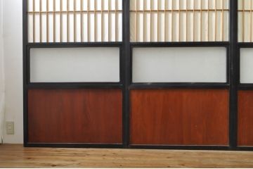 アンティーク建具　和モダンな空間づくりにおすすめなガラス入り障子戸4枚セット(引き戸、ガラス帯戸)(R-076387)