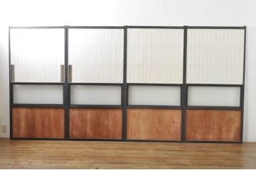 アンティーク建具　和モダンな空間づくりにおすすめなガラス入り障子戸4枚セット(引き戸、ガラス帯戸)(R-076387)