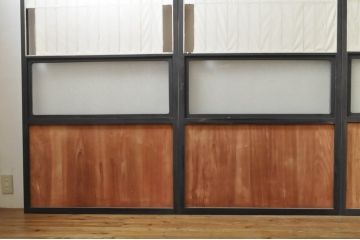 アンティーク建具　和モダンな空間づくりにおすすめなガラス入り障子戸4枚セット(引き戸、ガラス帯戸)(R-076387)