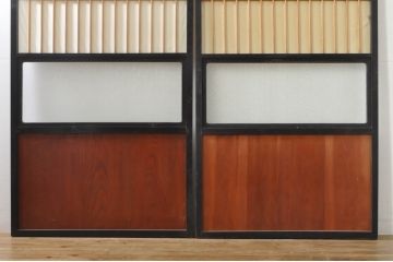 アンティーク建具　和モダンな空間づくりにおすすめなガラス入り障子戸2枚セット(引き戸、ガラス帯戸)(R-076388)