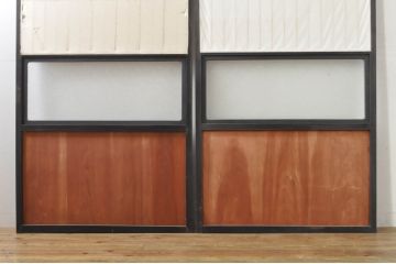 アンティーク建具　和モダンな空間づくりにおすすめなガラス入り障子戸2枚セット(引き戸、ガラス帯戸)(R-076388)