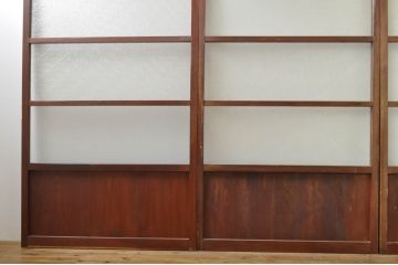 アンティーク建具　ダイヤガラス入り　落ち着いた空間に合わせやすいレトロなガラス戸4枚セット(引き戸)(R-076389)
