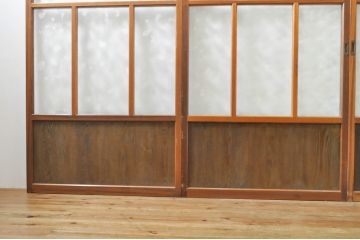 アンティーク建具　レトロな空間を演出するガラス戸4枚セット(引き戸)(R-076390)