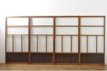 アンティーク建具　レトロな空間を演出するガラス戸4枚セット(引き戸)(R-076390)