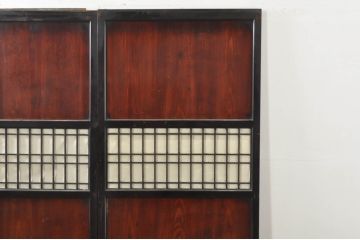 アンティーク建具　古民家インテリアにもおすすめの障子帯戸3枚セット(引き戸、板戸、格子帯戸、障子戸)(R-076391)