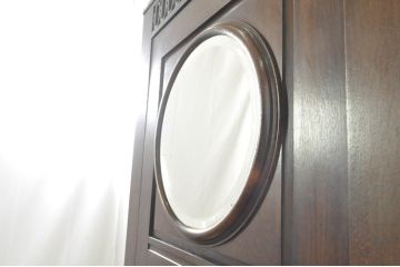 イギリスアンティーク　オーク材　丸鏡がアクセントのホールローブ(ワードローブ、洋服タンス、クローゼット、収納棚、戸棚、英国)(R-076394)