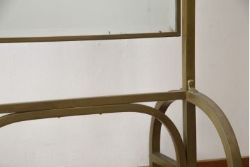 フランスビンテージ　真鍮(しんちゅう)フレームのシンプルなスタンドミラー(鏡、姿見、ヴィンテージ)(R-076399)