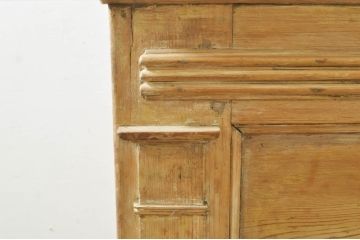 フランスアンティーク　パイン材のナチュラルな色味が素敵な囲いの飾り(欄干)付きフレンチカウンターテーブル(デスク、机、演台、講壇、教卓、在宅用、在宅ワーク用)(R-076404)