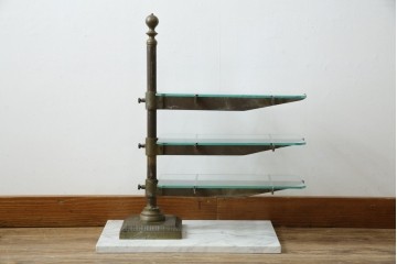 フランスビンテージ　大理石ベース　真鍮(しんちゅう)フレームの卓上フレンチディスプレイスタンド　(R-076411)