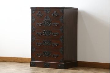 中古　筑後民芸　落ち着いた佇まいで和の雰囲気を引き立てる小箪笥(収納箪笥、整理箪笥、サイドチェスト、引き出し、和箪笥)(定価約17万円)(R-076417)